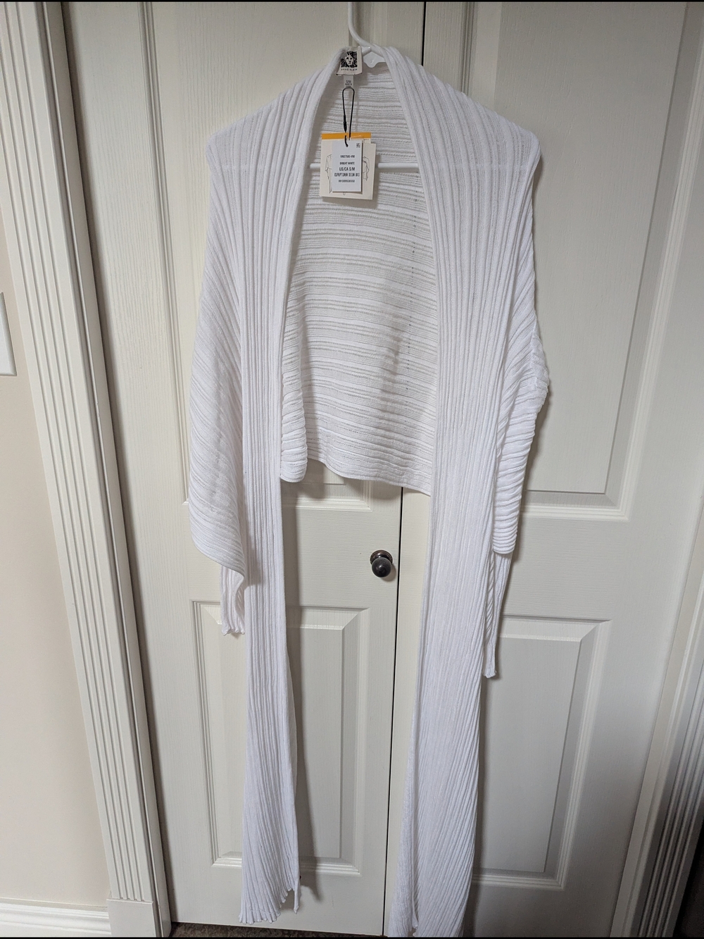 Anne Klein White Ribbed Duster Cardigan - Picture 1 of 3